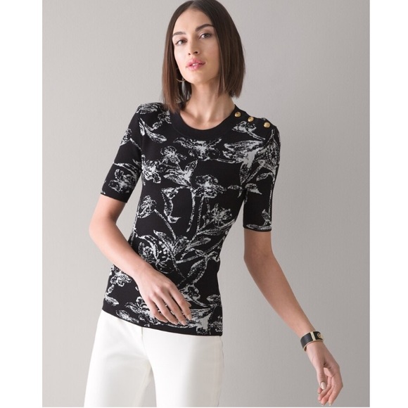 WHBM | Button Shoulder Jacquard Sweater - Picture 1 of 14